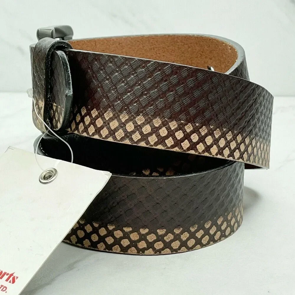 Basket Weave Embossed Brown Leather Belt Size 34